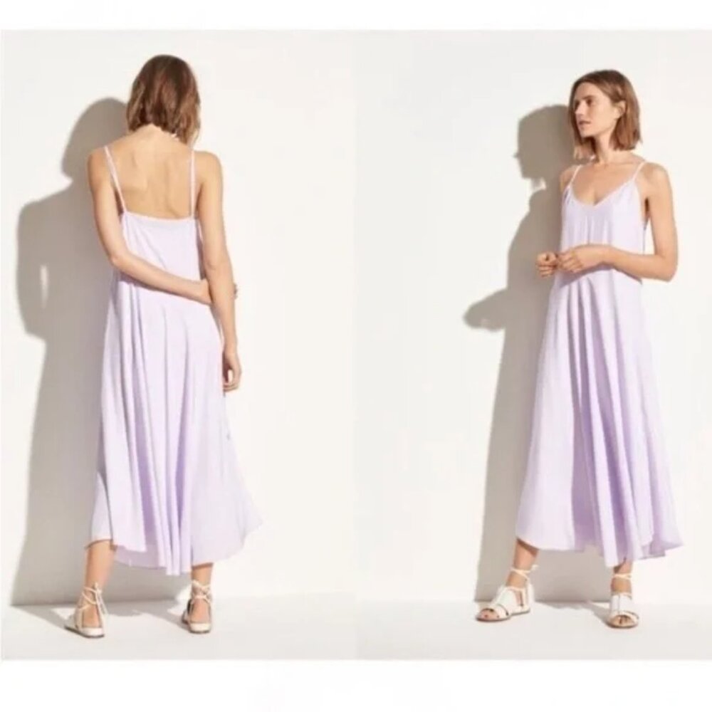 VINCE Double Layer Dress in pale iris lilac Triacetate slip style size Small